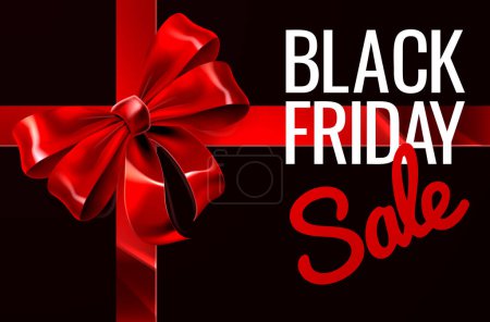 Illustration for A Black Friday Sale sign with a red gift present ribbon and bow - Royalty Free Image