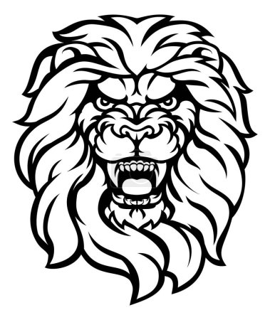 Ilustración de Una cara de león de aspecto malvado rugiendo al espectador - Imagen libre de derechos