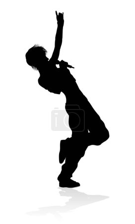 Illustration for A woman singer pop, country music, rock star or even hiphop rapper artist vocalist singing in silhouette - Royalty Free Image