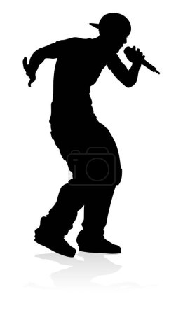 Illustration for A singer pop, country music, rock star or hiphop rapper artist vocalist singing in silhouette - Royalty Free Image