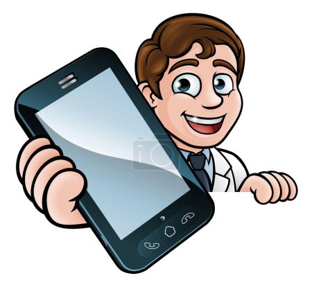 Illustration for A doctor or scientist holding a phone with copyspace - Royalty Free Image