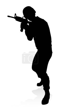 Téléchargez les illustrations : Silhouette détaillée du soldat de l'armée des forces armées militaires - en licence libre de droit