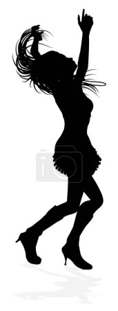 Ilustración de Una joven en silueta bailando como en un club nocturno u otro evento - Imagen libre de derechos