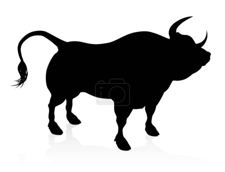 Téléchargez les illustrations : A high quality detailed bull male cow cattle animal silhouette - en licence libre de droit