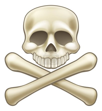 Téléchargez les illustrations : Un dessin animé pour enfants Halloween crâne de pirate et squelette en os croisés illustration - en licence libre de droit