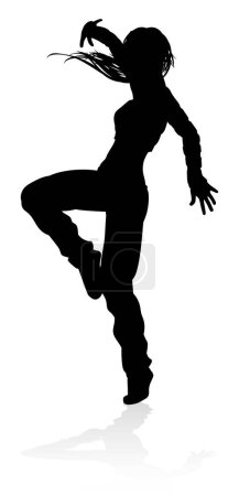 Téléchargez les illustrations : Une femme danse de rue hip hop danseuse silhouette - en licence libre de droit