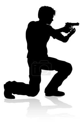 Ilustración de Silueta persona en una película de acción disparar pose - Imagen libre de derechos
