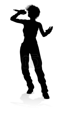 Ilustración de Una mujer cantante pop, música country, estrella de rock o incluso rapero hiphop cantante cantando en silueta - Imagen libre de derechos