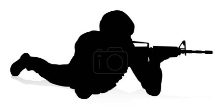 Téléchargez les illustrations : Silhouette détaillée du soldat de l'armée des forces armées militaires - en licence libre de droit