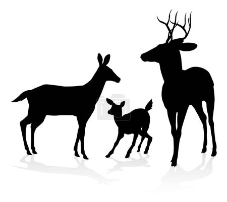 Illustration for Deer animal family silhouettes. Fawn, doe and buck stag - Royalty Free Image