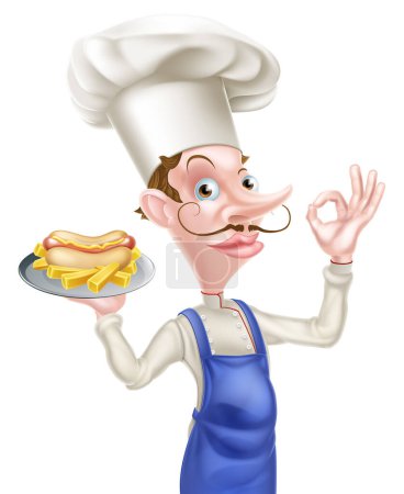 Téléchargez les illustrations : Illustration d'un chef hot-dog de bande dessinée Perfect SIgn - en licence libre de droit