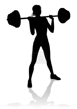 Una mujer en silueta usando pesas de barra gimnasio gimnasio gimnasio equipo