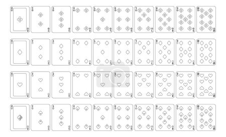 Ilustración de Juego de cartas baraja de ases y cartas de todos los números en blanco y negro de 2 a 10 a partir de un nuevo diseño de baraja completa original moderna. Tamaño estándar del póker. - Imagen libre de derechos