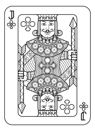 Ilustración de Una tarjeta de juego Jack of Clubs en blanco y negro a partir de un nuevo diseño original completo de la baraja. Tamaño estándar del póker. - Imagen libre de derechos