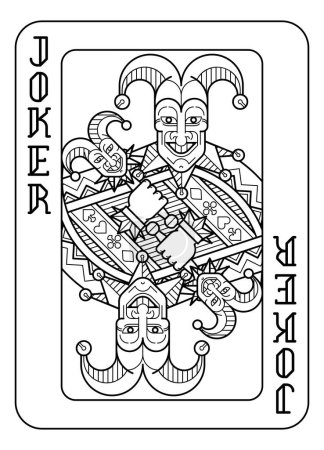 Ilustración de Un Joker de naipes en blanco y negro a partir de un nuevo diseño original de baraja completa. Tamaño estándar del póker. - Imagen libre de derechos