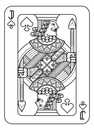 Illustration for A playing card Jack of Spades in black and white from a new modern original complete full deck design. Standard poker size. - Royalty Free Image