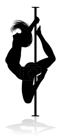 Illustration for A woman pole dancer exercising for fitness in silhouette - Royalty Free Image