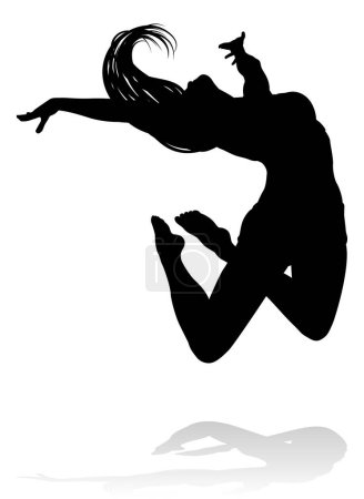 Téléchargez les illustrations : Une femme de silhouette dansant en plein air sautant - en licence libre de droit