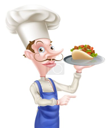 Ilustración de Una ilustración de un chef de dibujos animados con Shawarma Kebab - Imagen libre de derechos