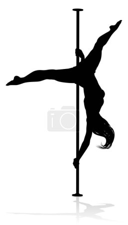 Téléchargez les illustrations : Une femme pole danseuse faisant de l'exercice de fitness en silhouette - en licence libre de droit