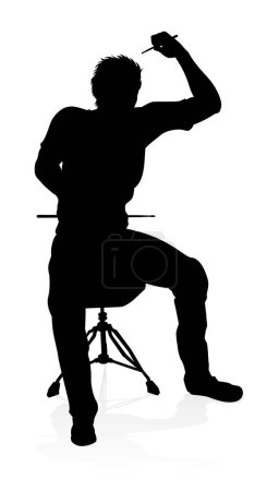Ilustración de Un músico baterista tocando tambores en silueta detallada - Imagen libre de derechos