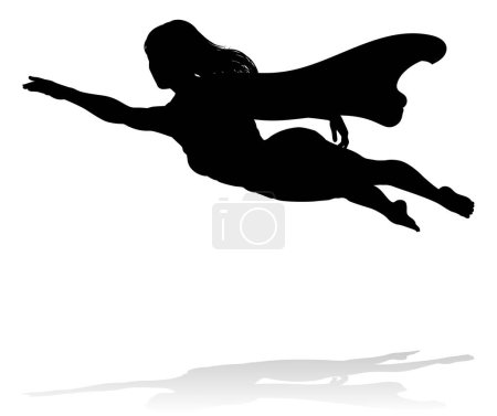 Ilustración de Una mujer con capa de superhéroe volando en silueta - Imagen libre de derechos