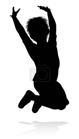 Illustration for A kid or child in silhouette playing running jumping - Royalty Free Image