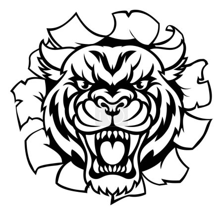 Illustration for A Tiger angry animal sports mascot breaking through the background - Royalty Free Image