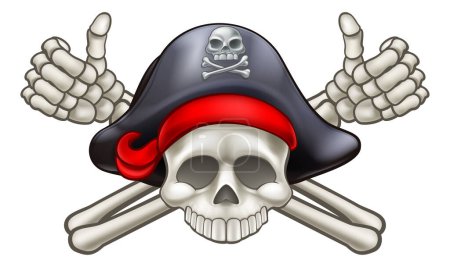 Totenkopf und Kreuzknochen Pirat Jolly Roger gibt Daumen hoch