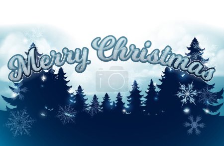 Illustration for A winter wonderland landscape and snowflakes background with Merry Christmas message - Royalty Free Image