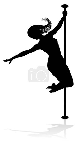 Illustration for A woman pole dancer exercising for fitness in silhouette - Royalty Free Image
