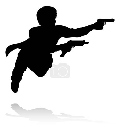 Illustration for Silhouette person in an action movie film shoot out pose - Royalty Free Image