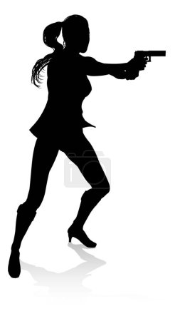 Ilustración de Silueta mujer en una película de acción disparar pose - Imagen libre de derechos