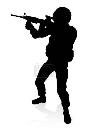 Illustration for Detailed silhouette of military armed forces army soldier - Royalty Free Image