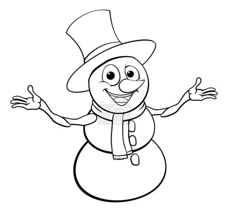 Téléchargez les illustrations : Un bonhomme de neige personnage de dessin animé de Noël dans un chapeau haut de forme - en licence libre de droit