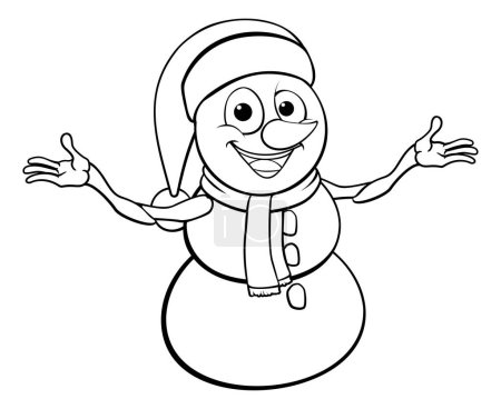 Téléchargez les illustrations : Un bonhomme de neige personnage de dessin animé de Noël dans un chapeau du Père Noël - en licence libre de droit