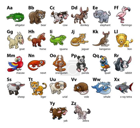 Téléchargez les illustrations : A cartoon animal alphabet set abc carte murale éducative - en licence libre de droit