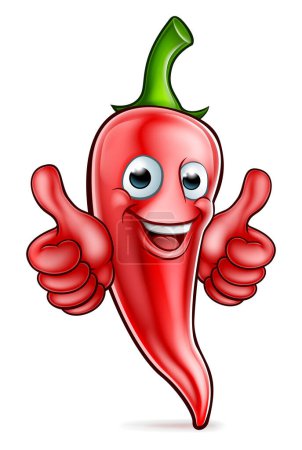 Illustration for An illustration of a red chilli pepper cartoon character giving thumbs up - Royalty Free Image