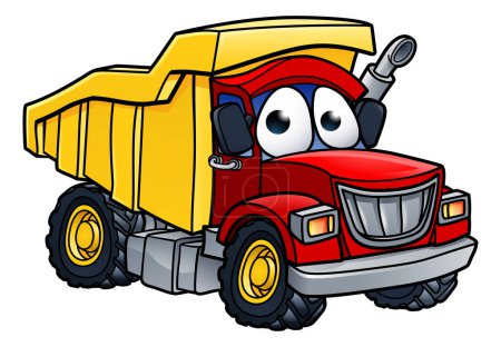 Téléchargez les illustrations : Cartoon caractère benne bascule camion camion construction véhicule illustration - en licence libre de droit