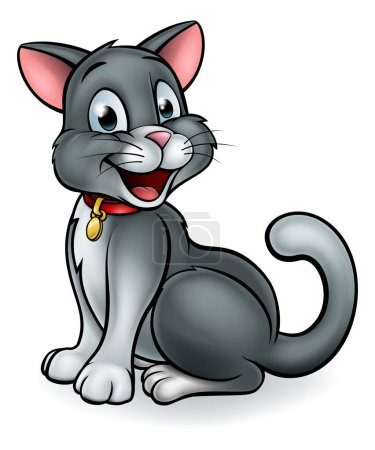 Ilustración de Un lindo personaje de mascota gato de dibujos animados - Imagen libre de derechos