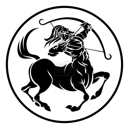 Téléchargez les illustrations : Cercle Sagittaire archer centaure horoscope astrologie signe du zodiaque icône - en licence libre de droit
