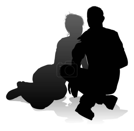 Ilustración de La silueta de la gente de un hombre y una mujer jóvenes, probablemente una pareja o marido y mujer - Imagen libre de derechos