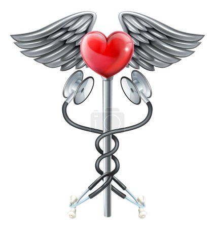 Téléchargez les illustrations : Un coeur caduceus stéthoscope icône médicale concept - en licence libre de droit