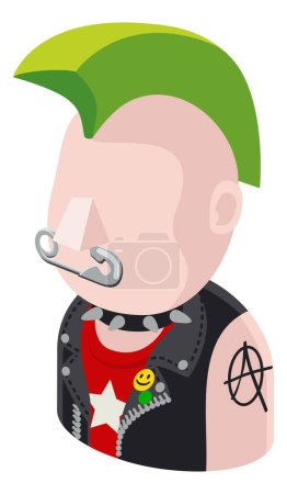 Ilustración de Un hombre punk avatar icono de la persona de dibujos animados emoji - Imagen libre de derechos