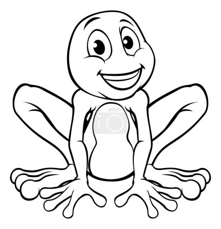 Téléchargez les illustrations : Une mascotte de personnage de dessin animé mignon grenouille dans les contours - en licence libre de droit