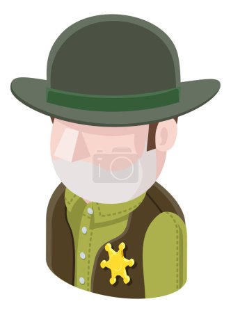 Téléchargez les illustrations : Un shérif Cowboy homme avatar dessin animé personne icône emoji - en licence libre de droit