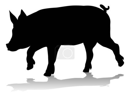 Téléchargez les illustrations : Une silhouette de porc animal de ferme graphique - en licence libre de droit