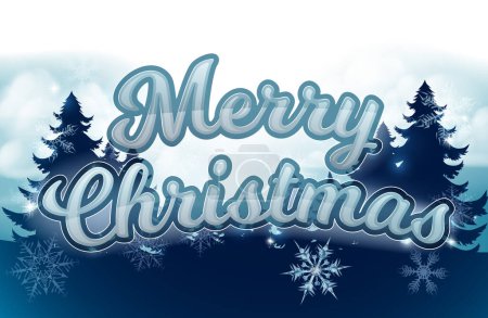 Illustration for A winter wonderland landscape and snowflakes cartoon graphic background with Merry Christmas message - Royalty Free Image