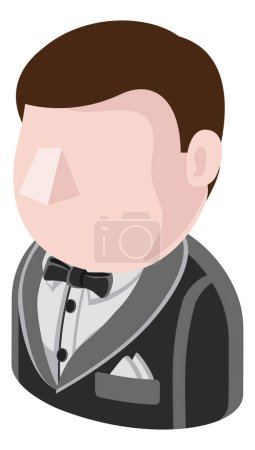 Téléchargez les illustrations : Un agent secret homme dans un noeud papillon noir et costume avatar dessin animé personne icône emoji - en licence libre de droit