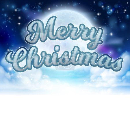 Illustration for A Merry Christmas message sky clouds and moon cartoon graphic - Royalty Free Image